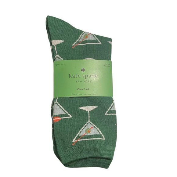 Kate Spade Green Black Crew Socks Set of 3 New - Picture 1 of 4